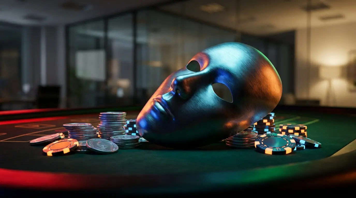 Maschera anonima con monete digitali e colori italiani