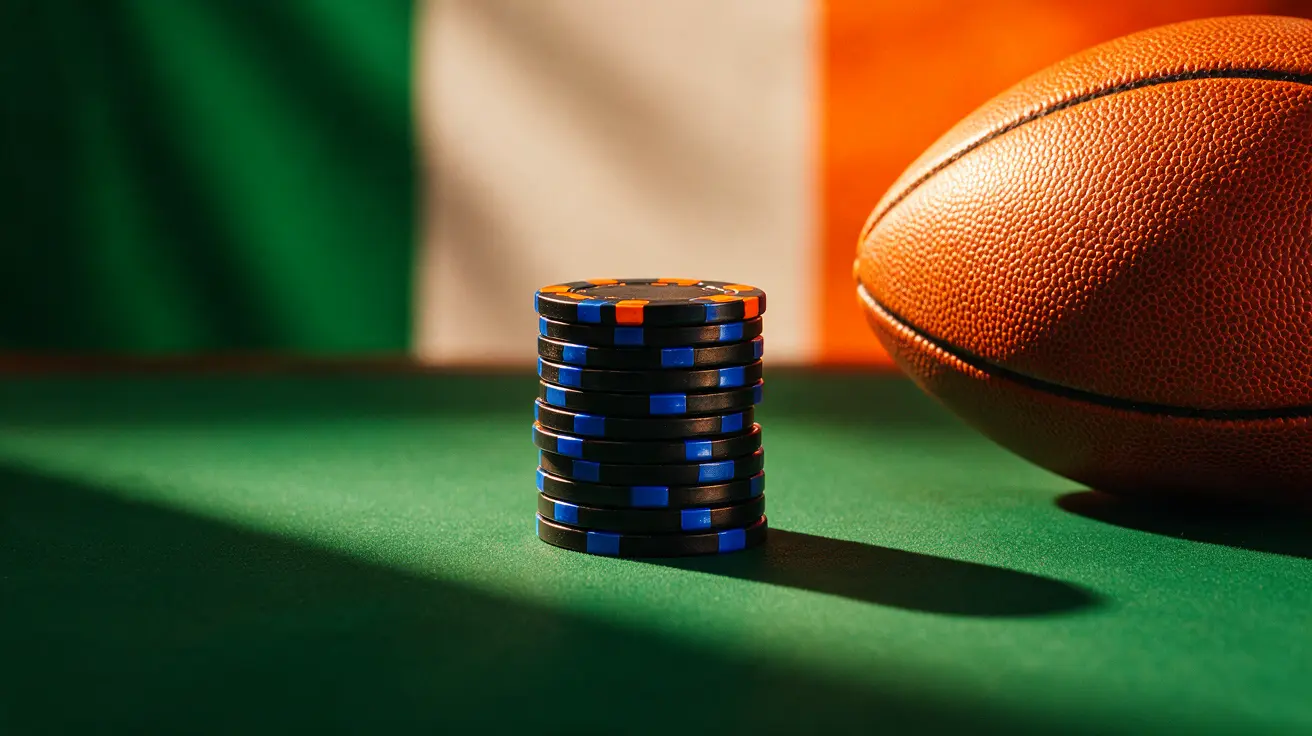 Fiches da gioco e pallone su tavolo verde