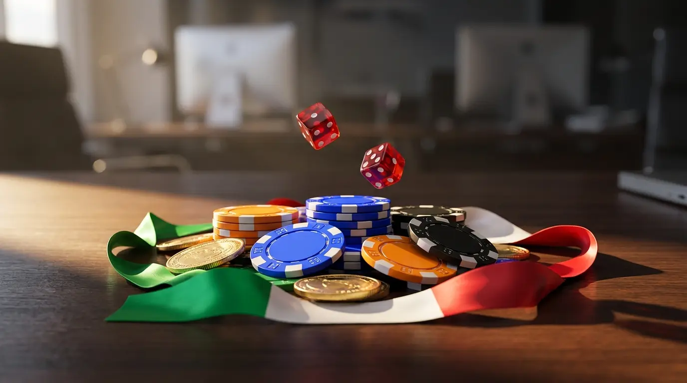 Fiches da gioco e monete con nastri tricolore italiani