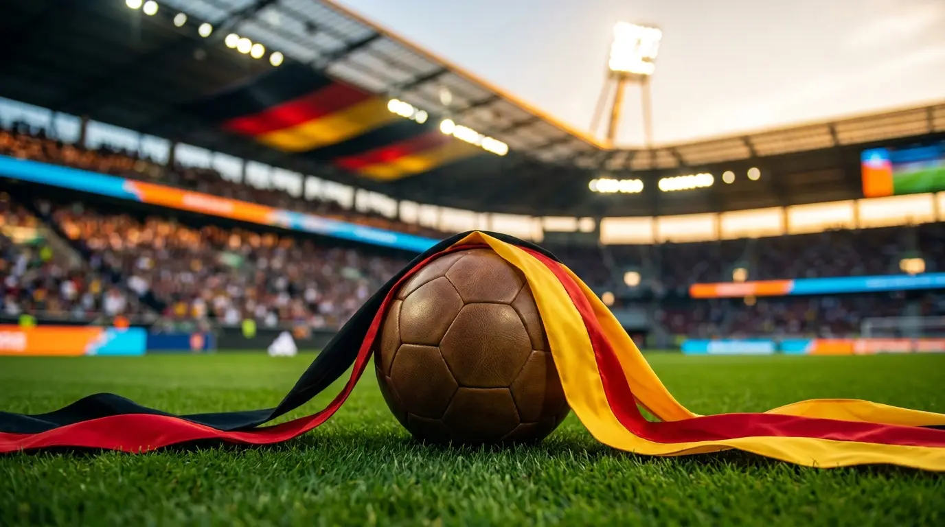Pallone da calcio con nastri nei colori della bandiera tedesca