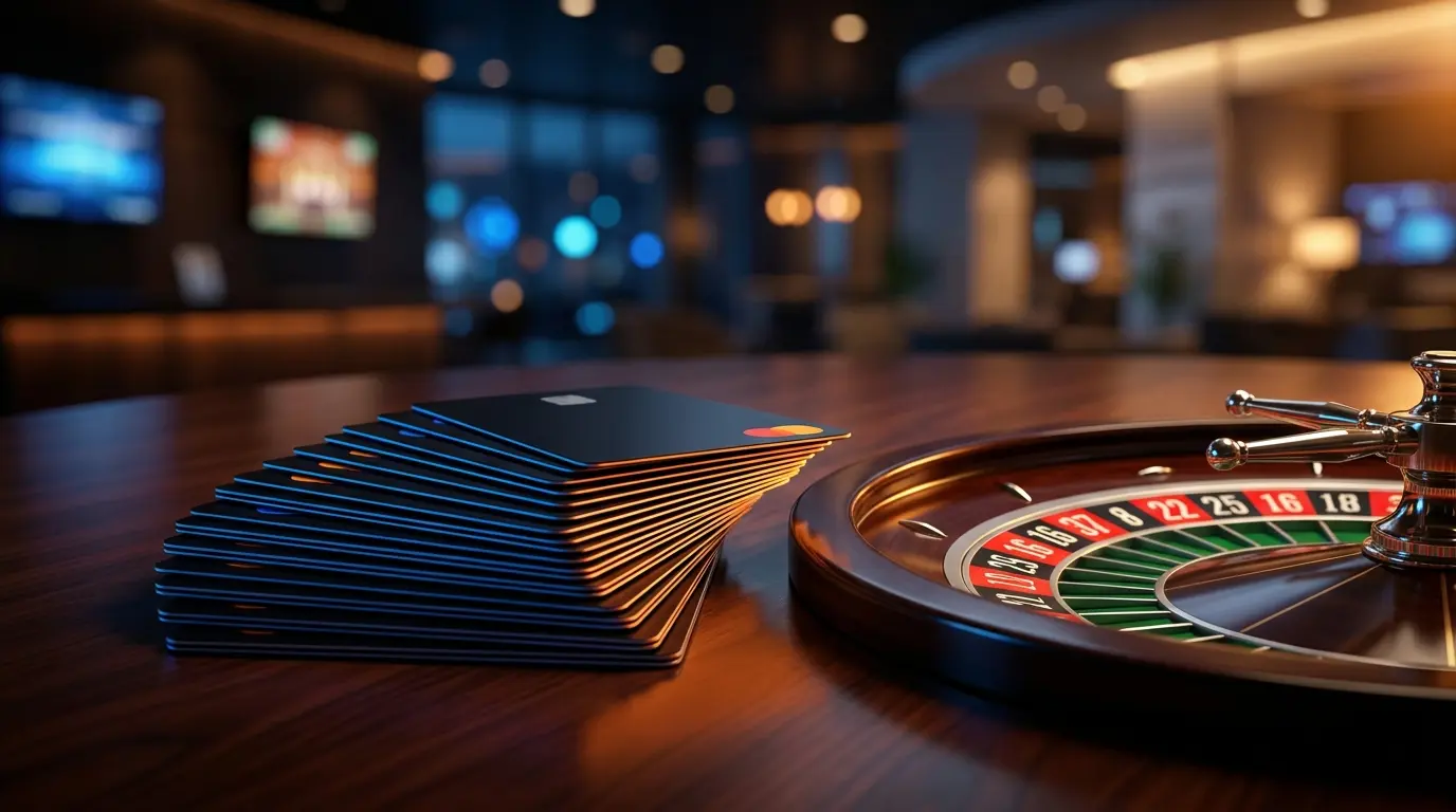 Carte prepagate disposte a ventaglio accanto a roulette