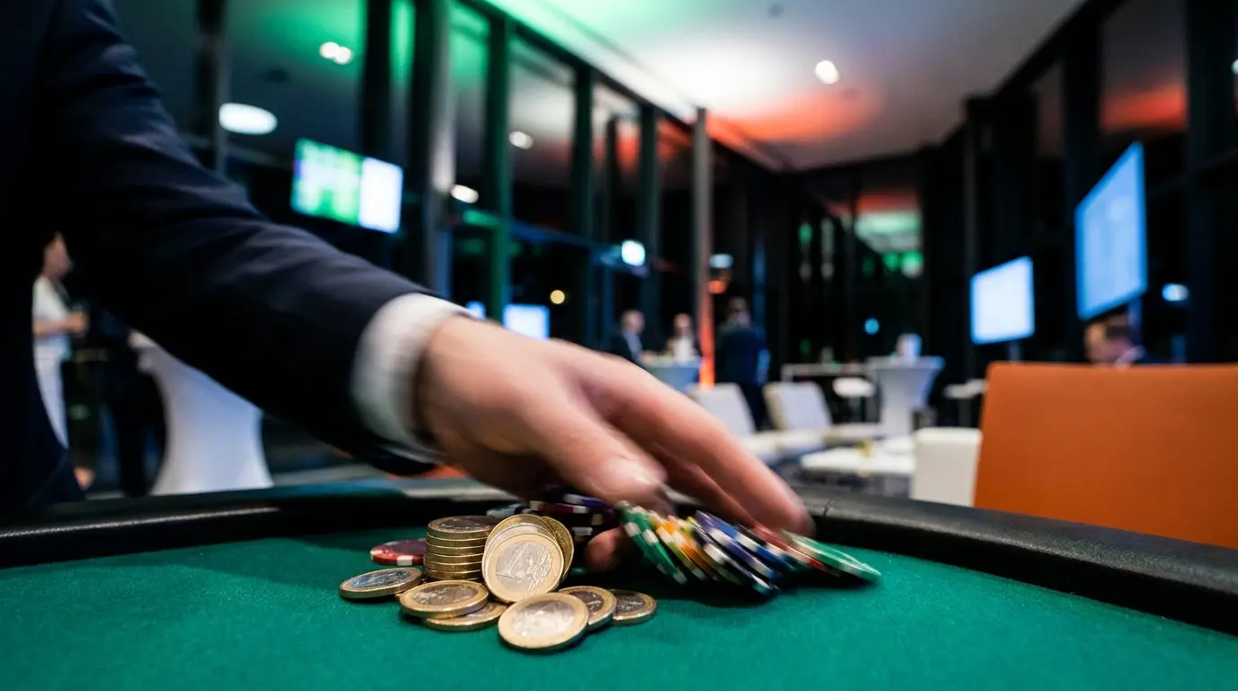Mano che raccoglie vincite dal tavolo da gioco
