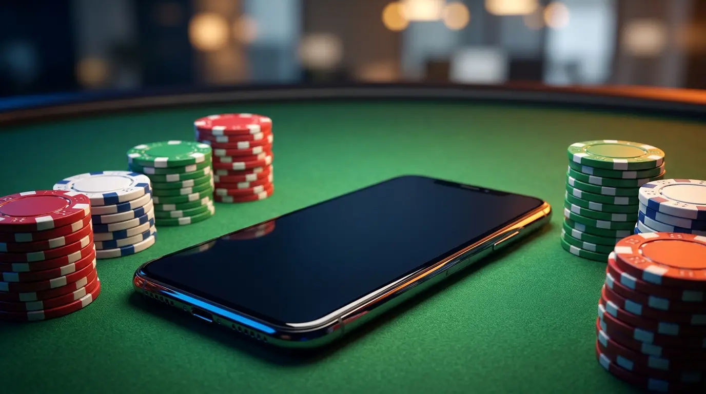 Smartphone e fiches da casinò con i colori della bandiera italiana