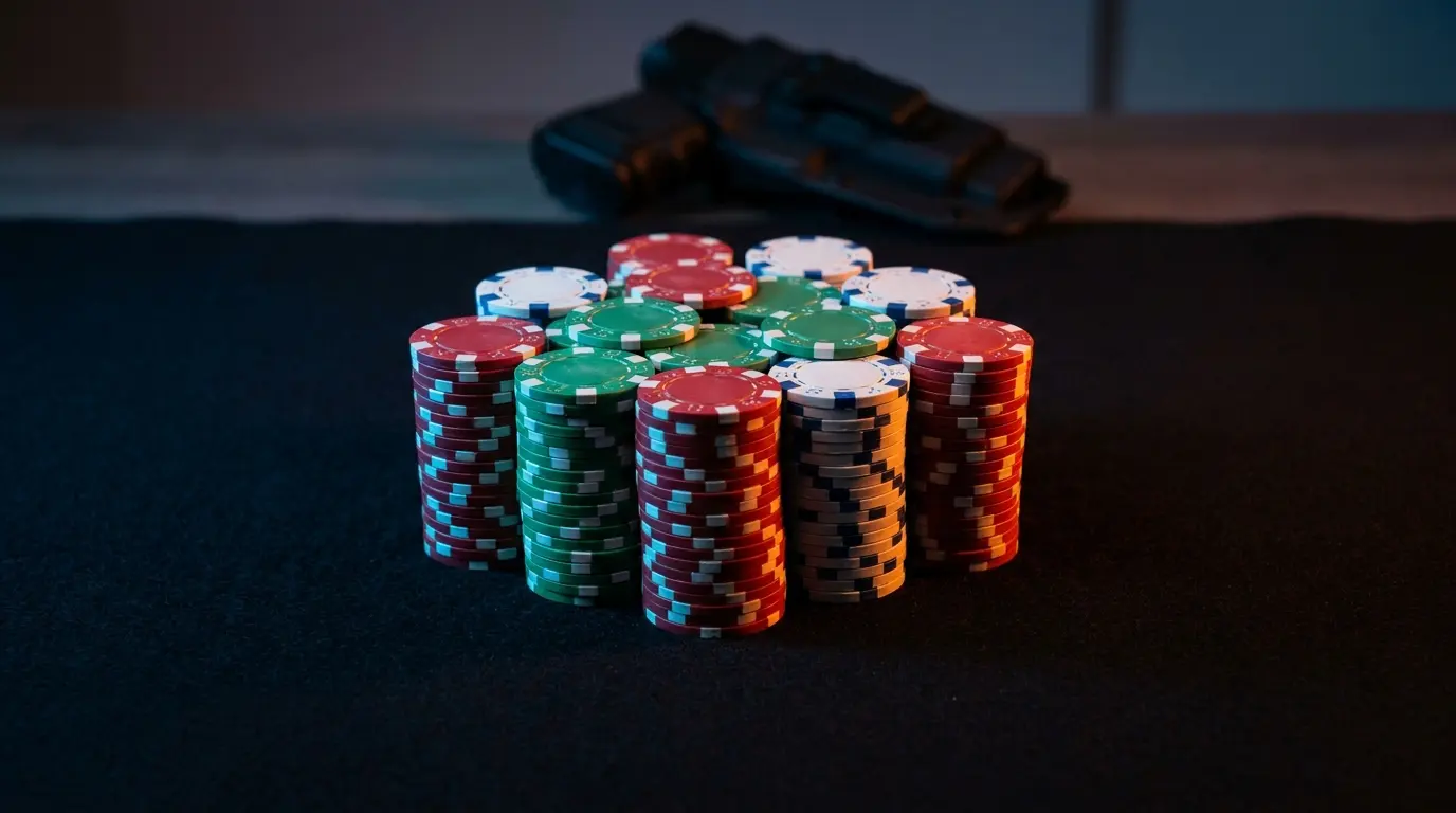 Chip da casinò impilati con colori italiani
