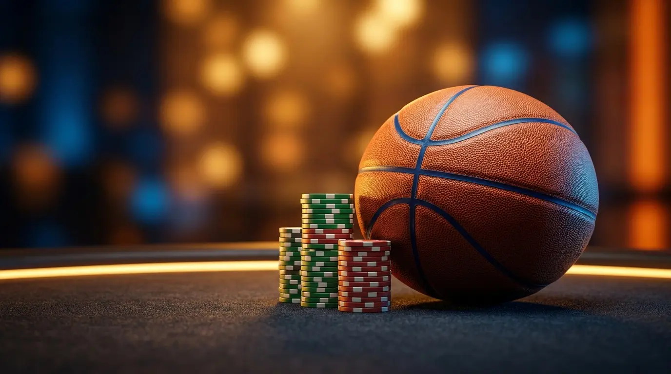 Fiches da gioco e pallone da basket con colori italiani
