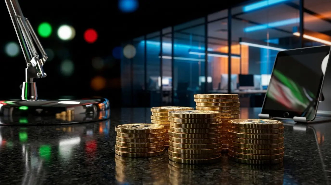 Monete crypto dorate con riflessi dei colori italiani