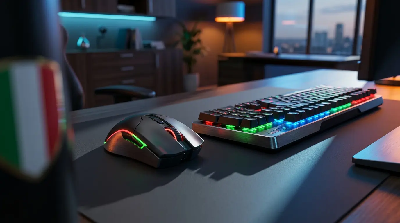 Mouse e tastiera gaming con illuminazione tricolore italiana