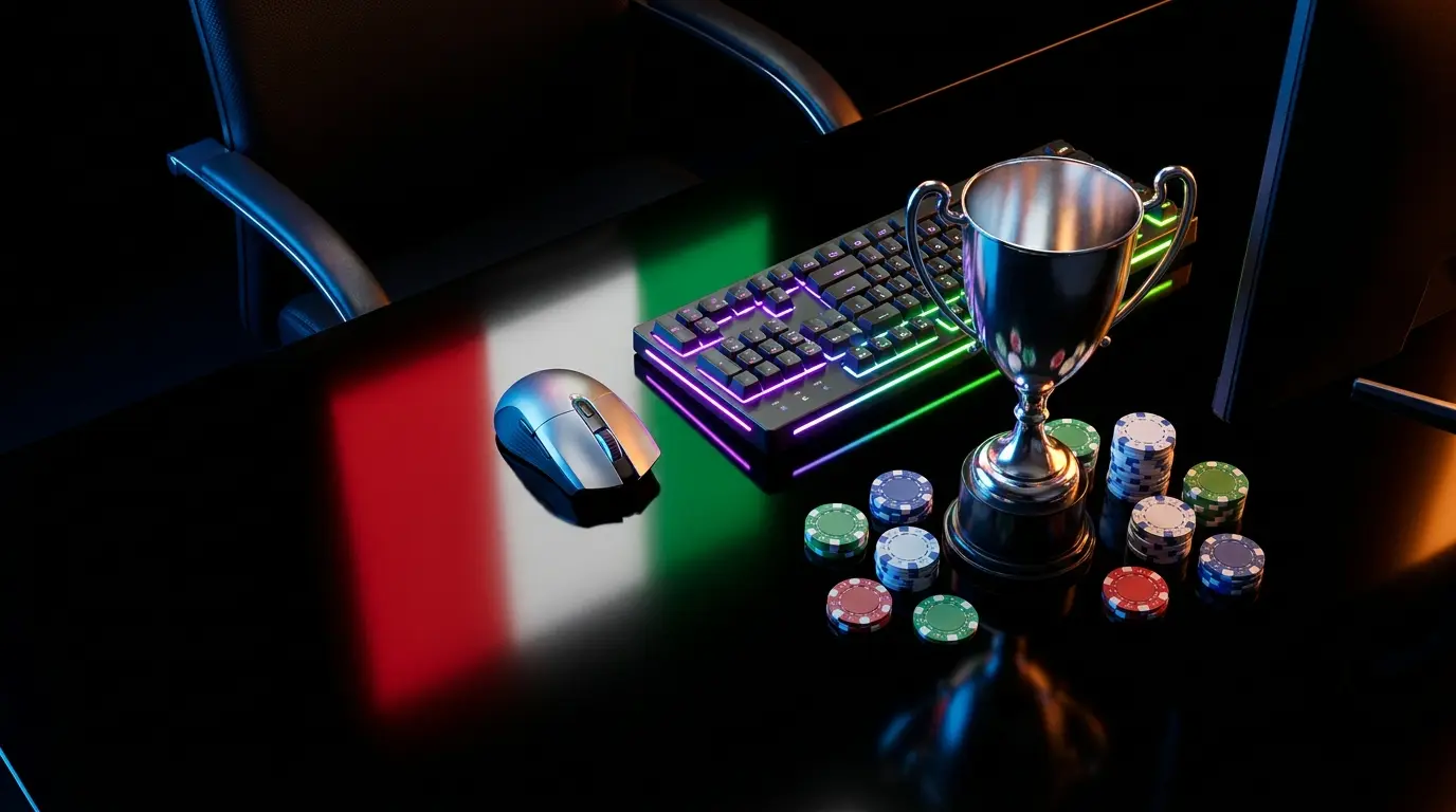 Mouse da gaming, trofeo e chip illuminati da luci al neon