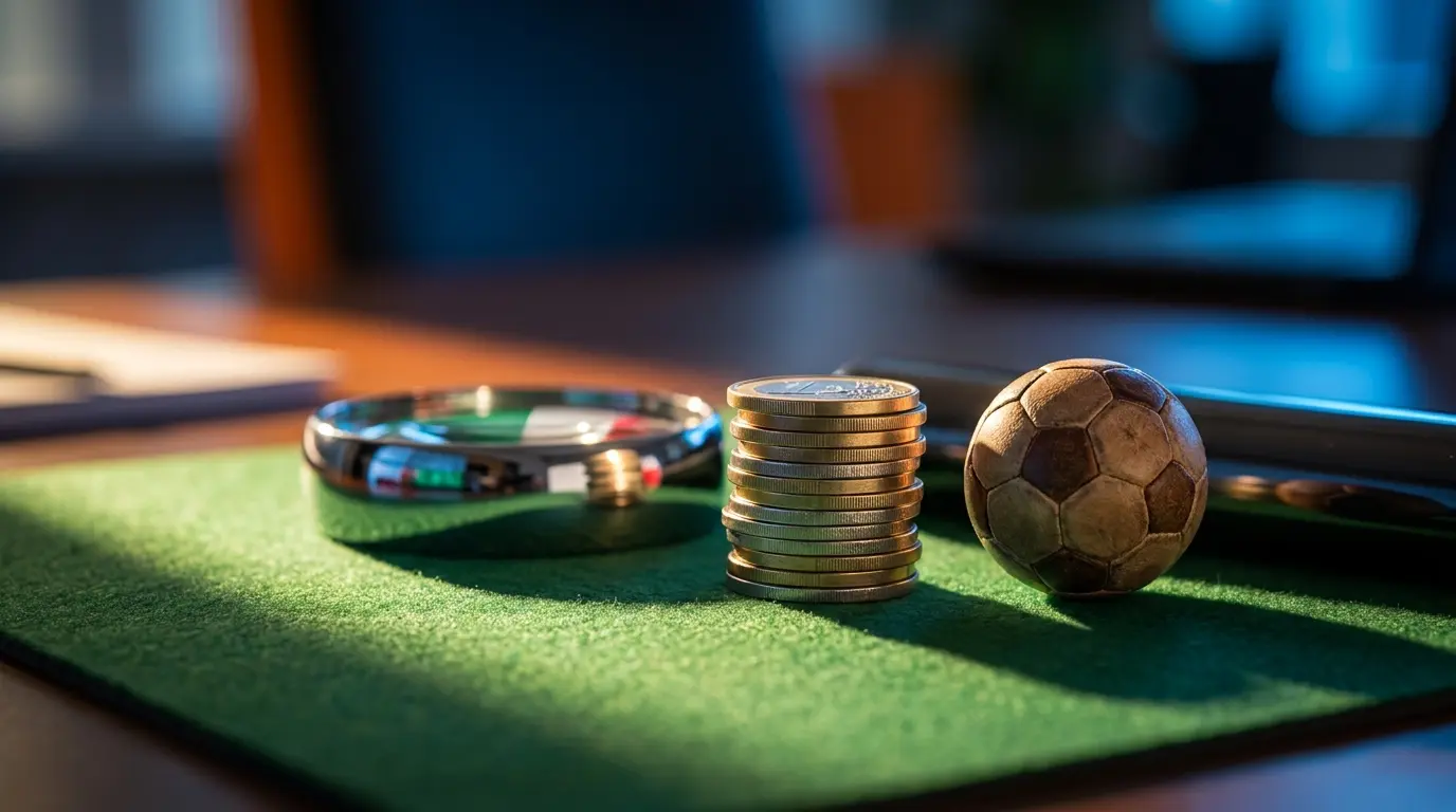 Monete euro e pallone da calcio con colori italiani