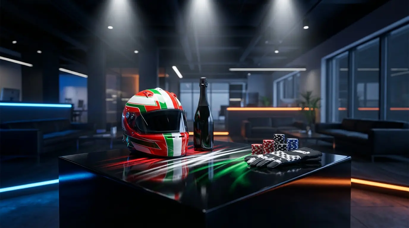 Casco da corsa F1 con gettoni da scommessa e bandiera italiana
