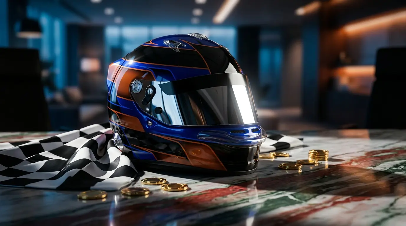 Casco F1 e gettoni da gioco con colori italiani