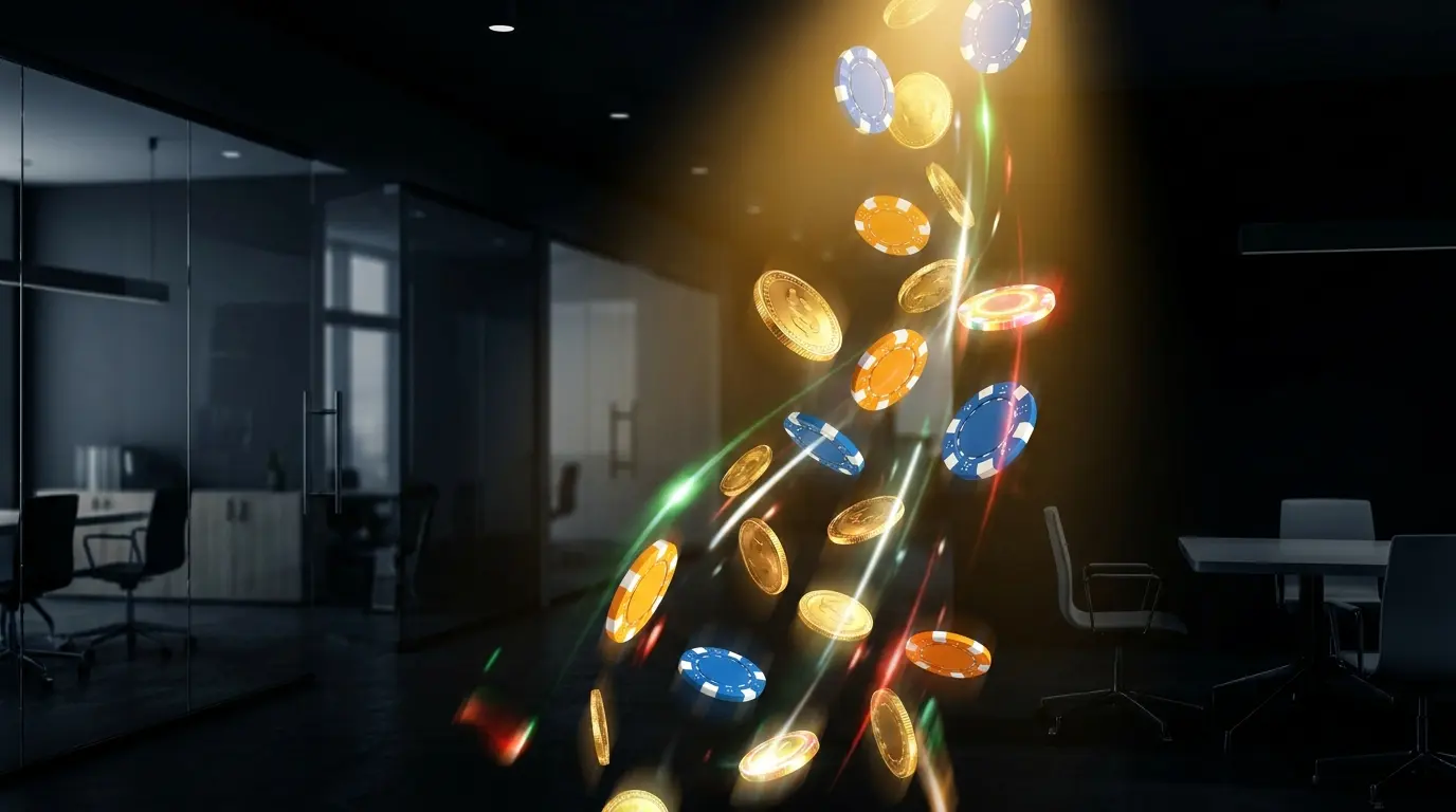 Monete e fiches da gioco in caduta con illuminazione tricolore