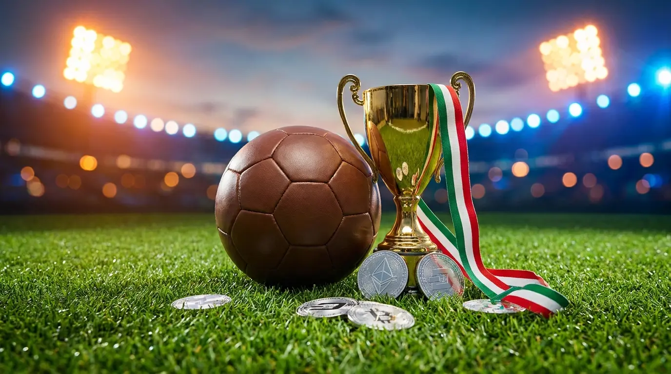 Pallone da calcio con trofeo e monete cripto