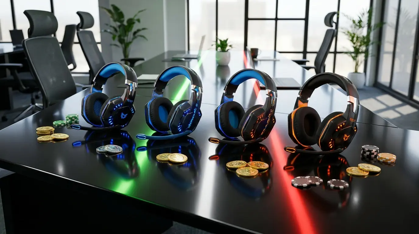 Cuffie gaming disposte con colori italiani e chip da casinò