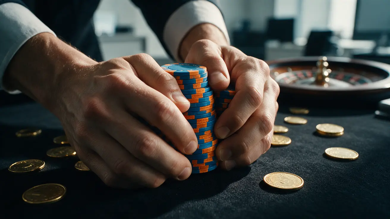 Mani che stringono nervosamente fiches da gioco