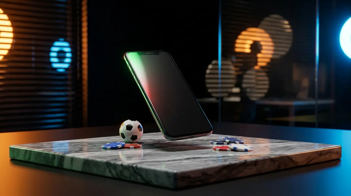 Smartphone con colori italiani, pallone e fiches da gioco