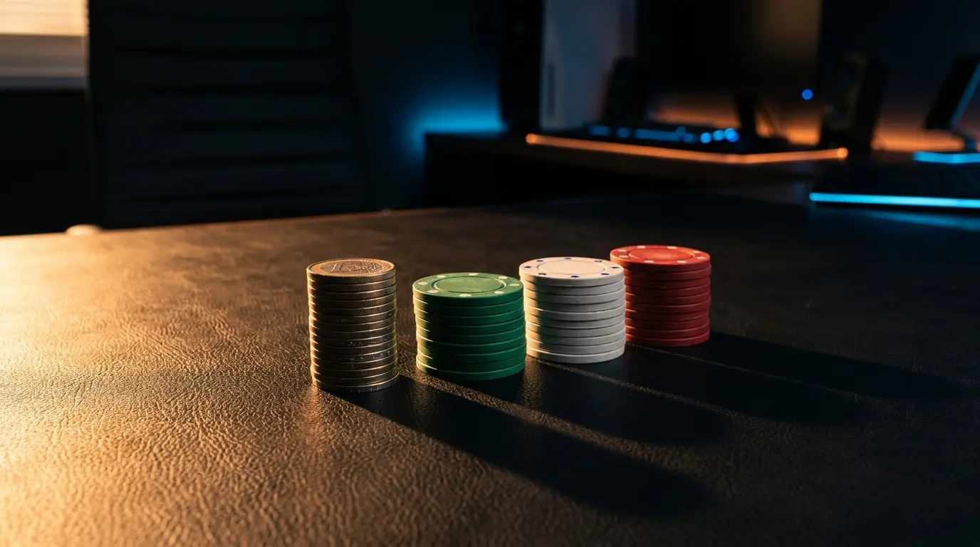 Monete euro e chip da gioco nei colori della bandiera italiana