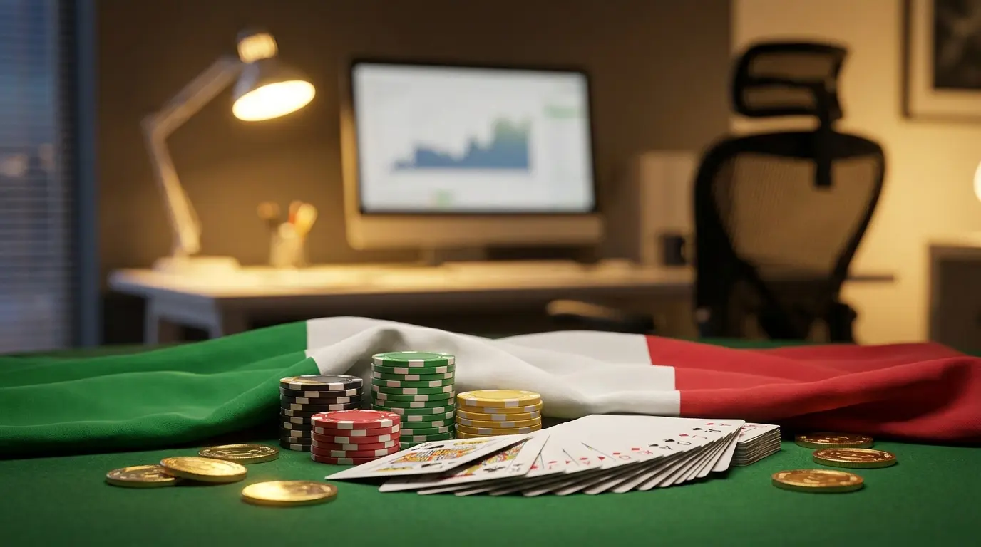 Fiches da casinò e carte con i colori della bandiera italiana