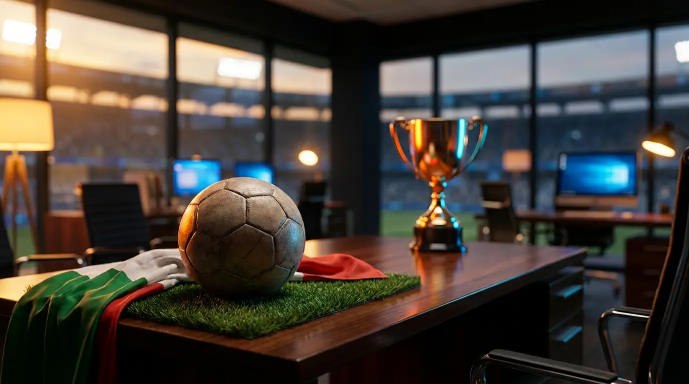 Pallone da calcio con colori italiani e trofeo dorato