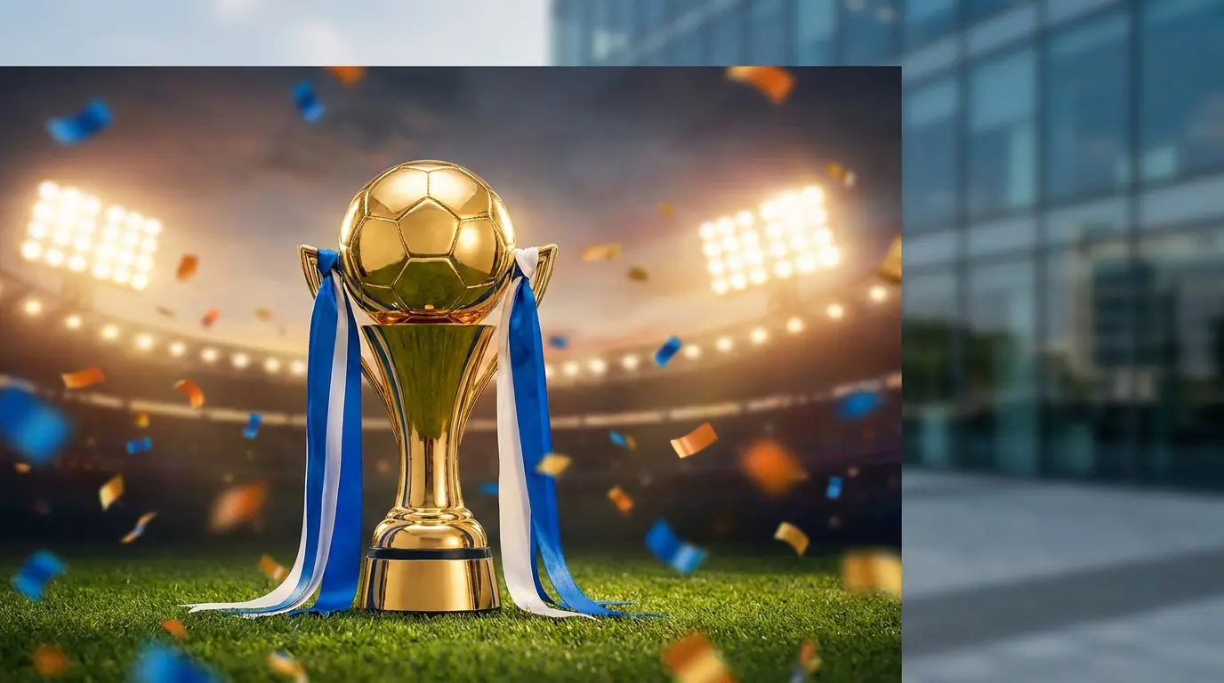Trofeo calcistico italiano su campo verde con luci stadio