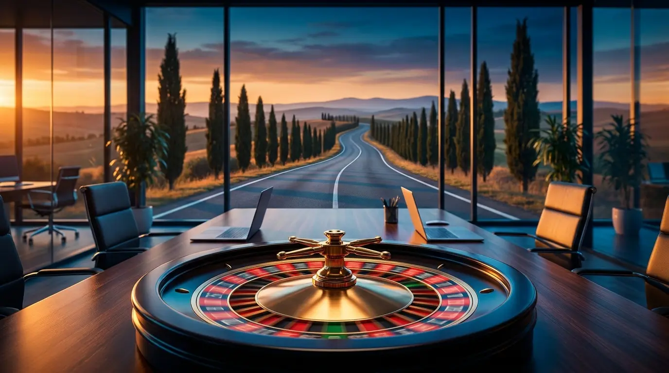 Strada aperta e roulette che simboleggiano libertà senza limiti