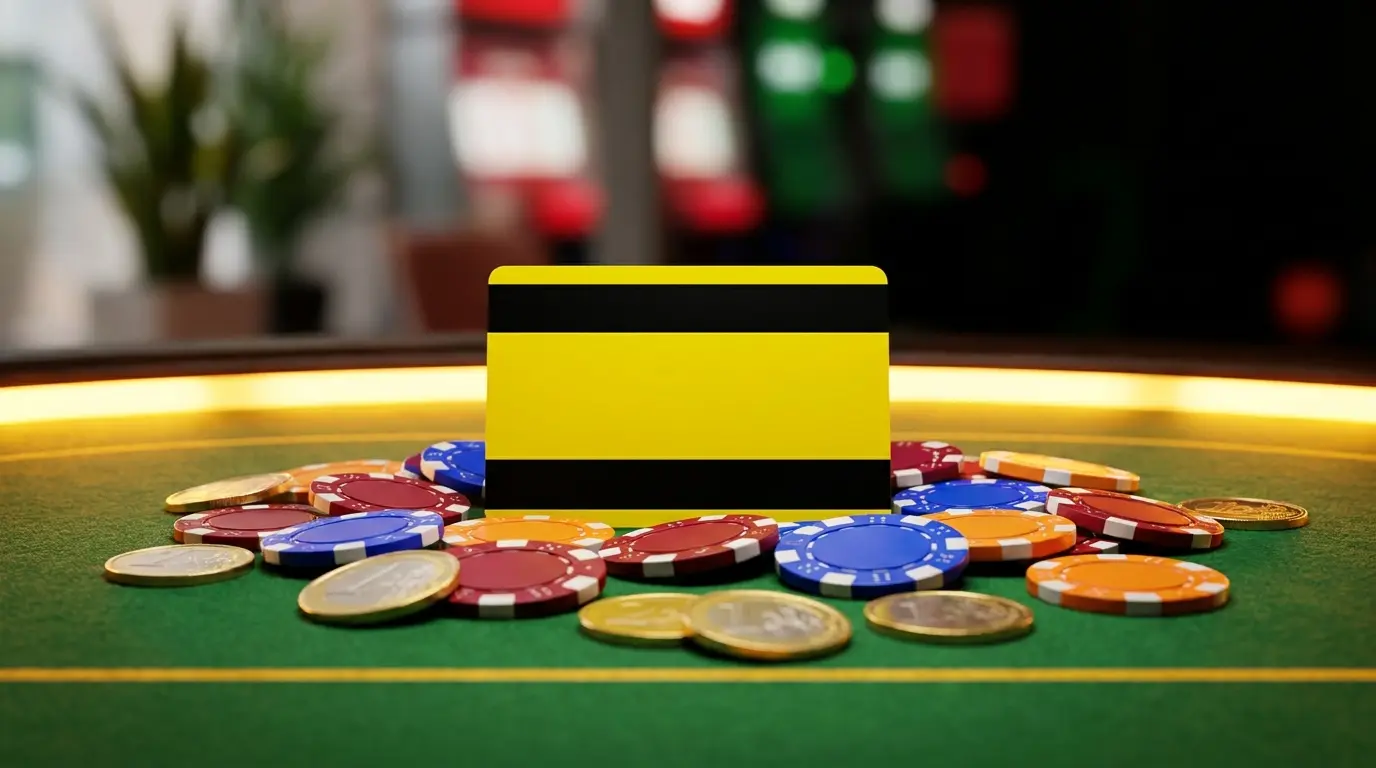 Carta Postepay con fiches da poker e monete euro su tavolo verde
