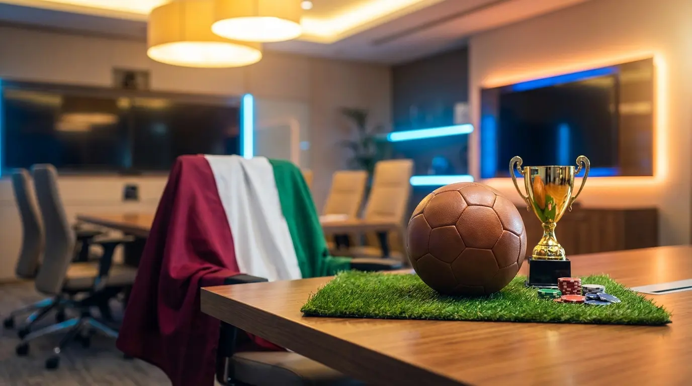 Pallone da calcio con gettoni scommesse e bandiera italiana