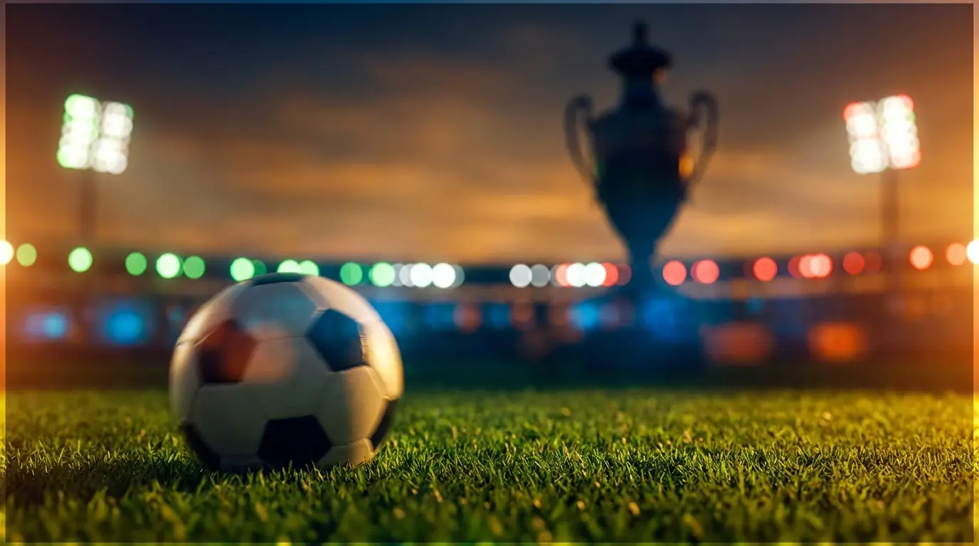 Pallone da calcio su campo con colori italiani e illuminazione stadio