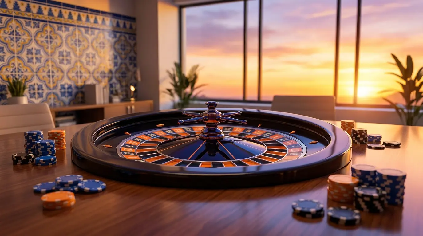Roulette da casinò con colori siciliani al tramonto