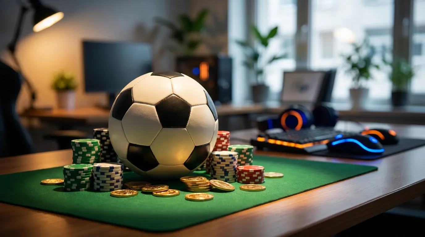 Pallone da calcio con fiches del casinò nei colori italiani