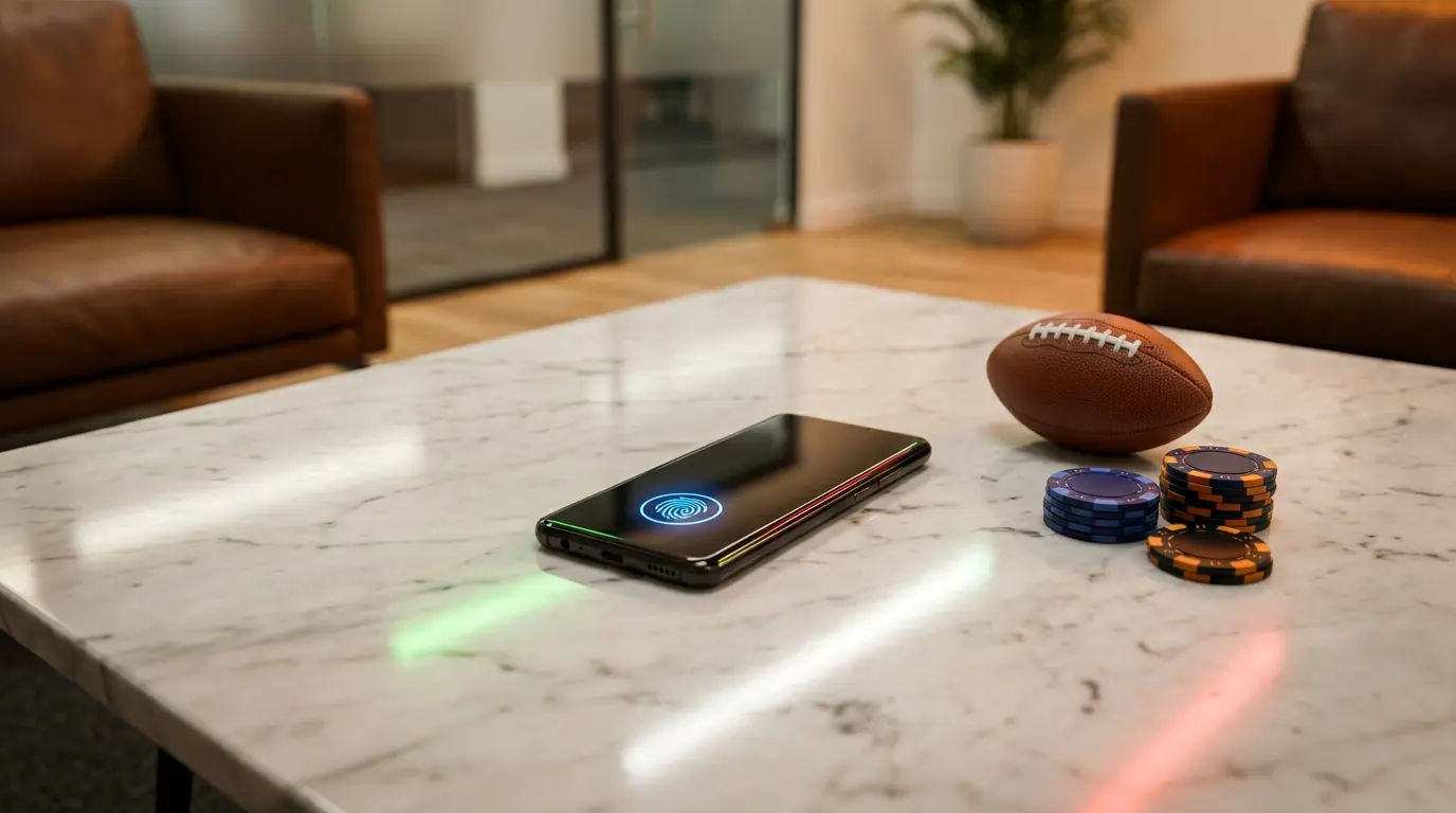 Smartphone con scanner biometrico e simboli scommesse italiane
