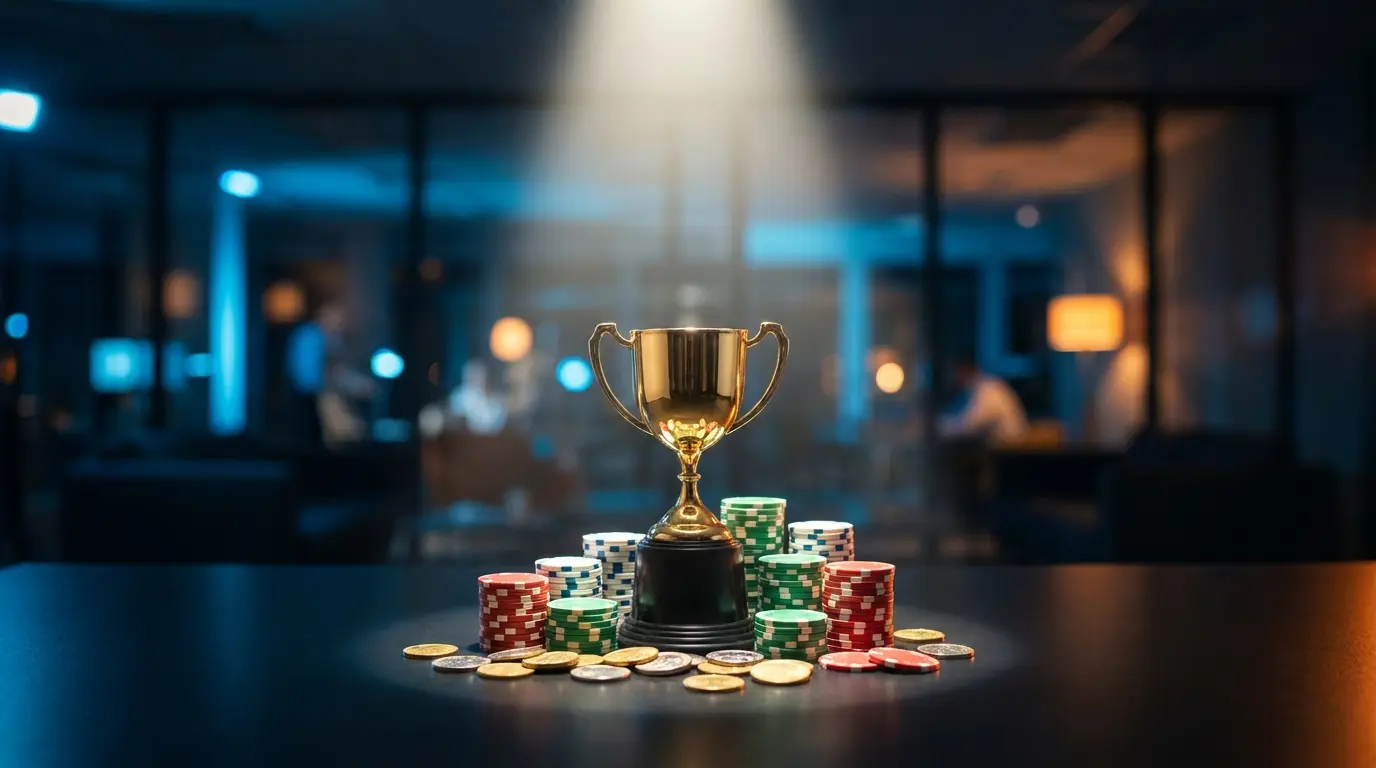 Trofeo dorato con fiches da poker in colori italiani