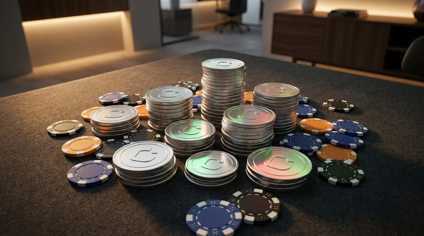 Monete digitali e fiches da casinò con colori italiani