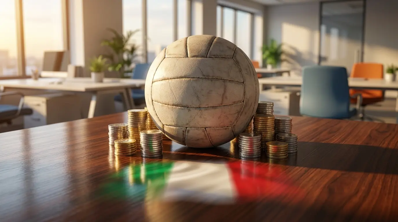 Pallone da pallavolo con monete euro e colori italiani
