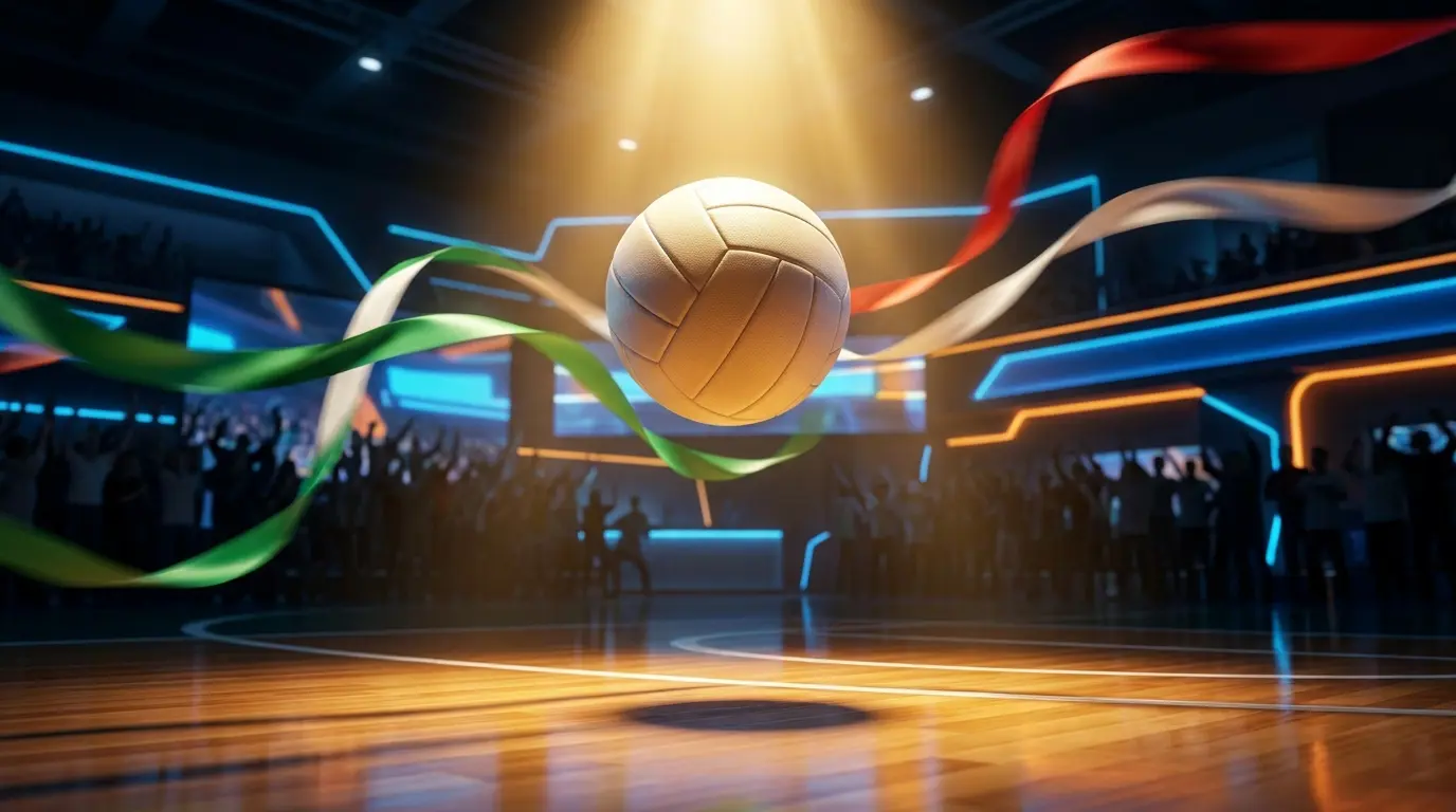 Pallone da pallavolo con nastri tricolore italiani su campo