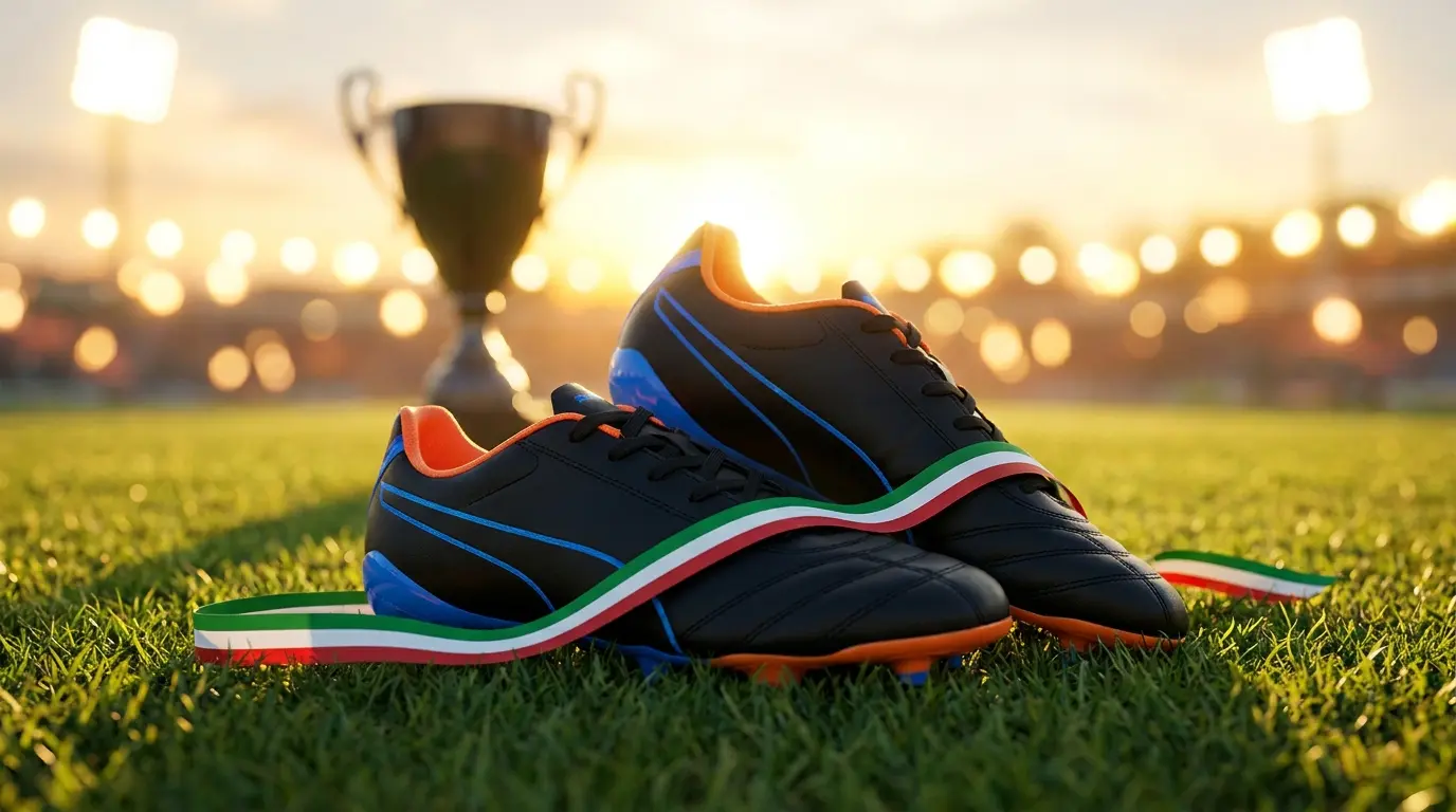 Scarpe da calcio femminile su campo con colori italiani